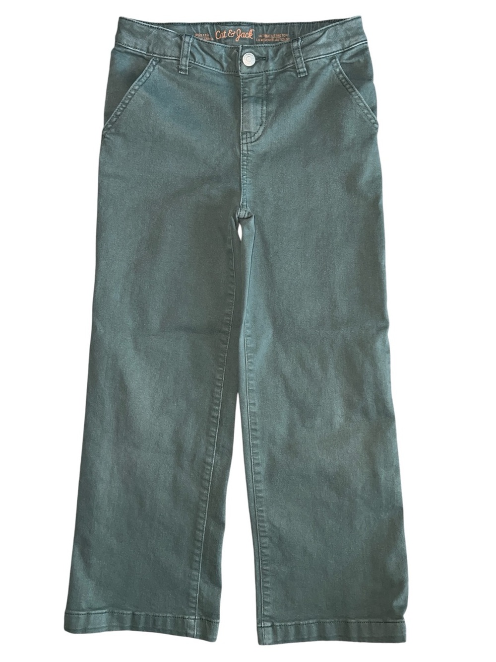 Cat & Jack Olive Green Wide-Leg Kids Jeans Size 10